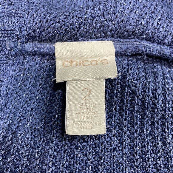 Chico's Open Front Long Cardigan Sz 2 (US 12/Large) Blue Periwinkle Sleeveless - Picture 9 of 11